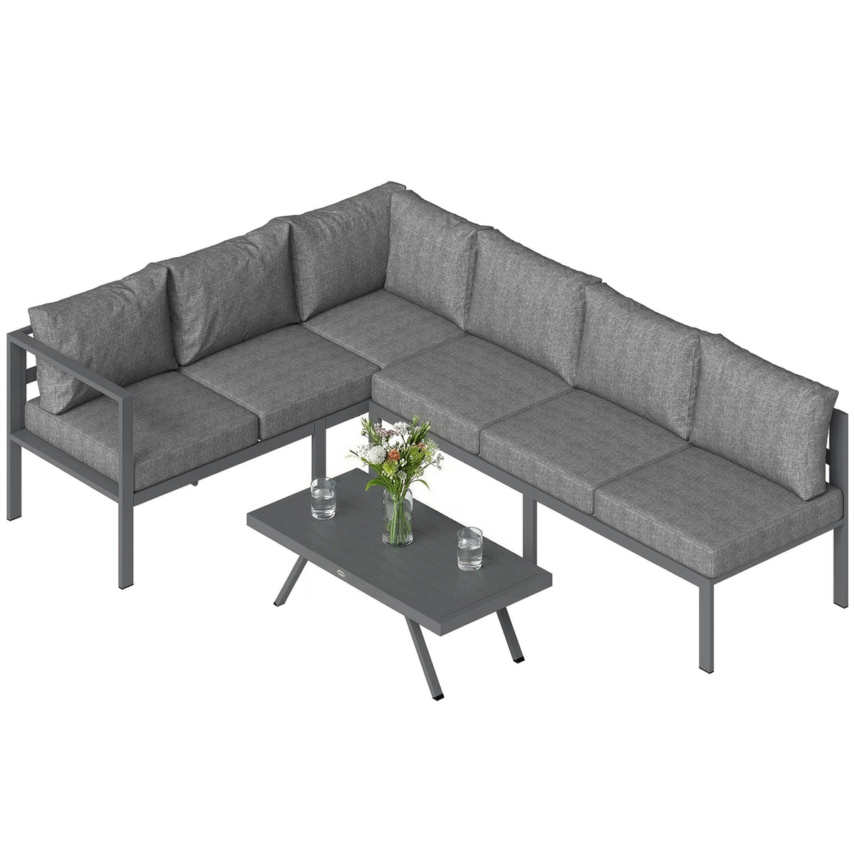 Ensemble salon d’angle en aluminium 3 pièces avec dossier réglable, gris foncé