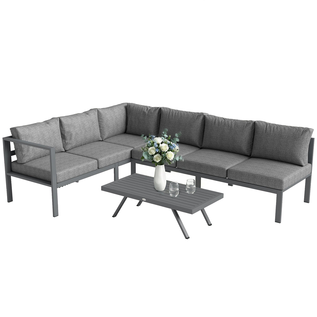 Ensemble salon d’angle en aluminium 3 pièces avec dossier réglable, gris foncé