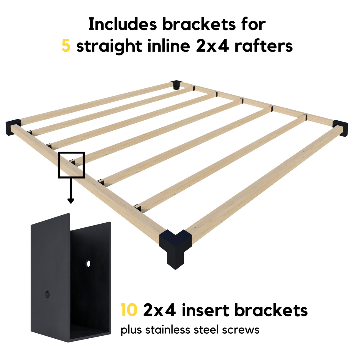 Kit moderne de pergola adossée à 2 poteaux – Toute taille jusqu’à 12' x 12'
