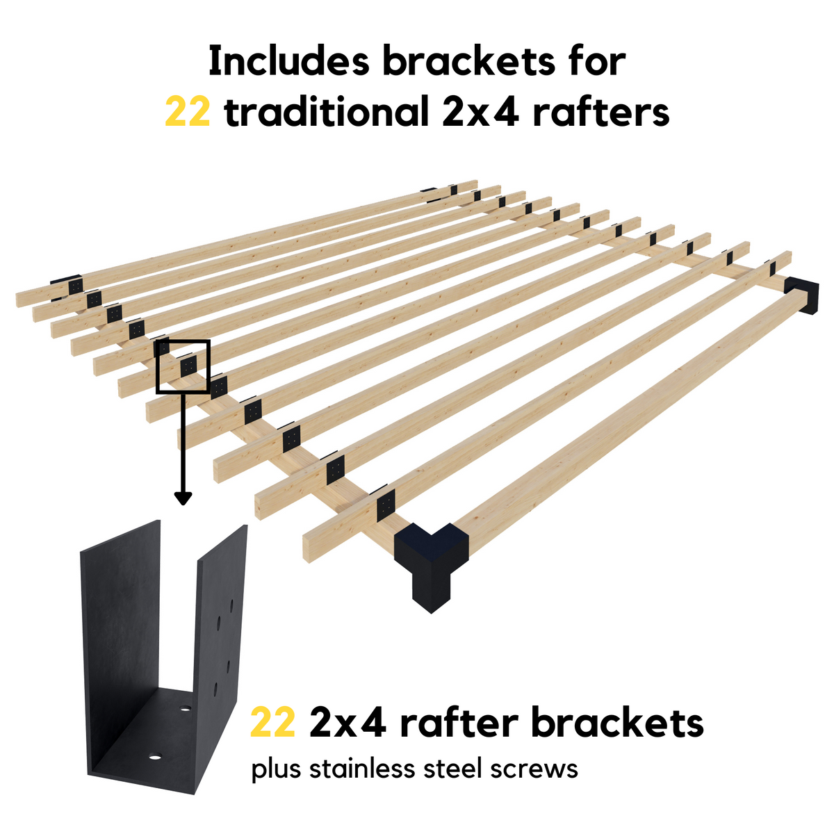 Kit de pergola en porte-à-faux à 2 poteaux – Toute taille jusqu’à 12' x 12'