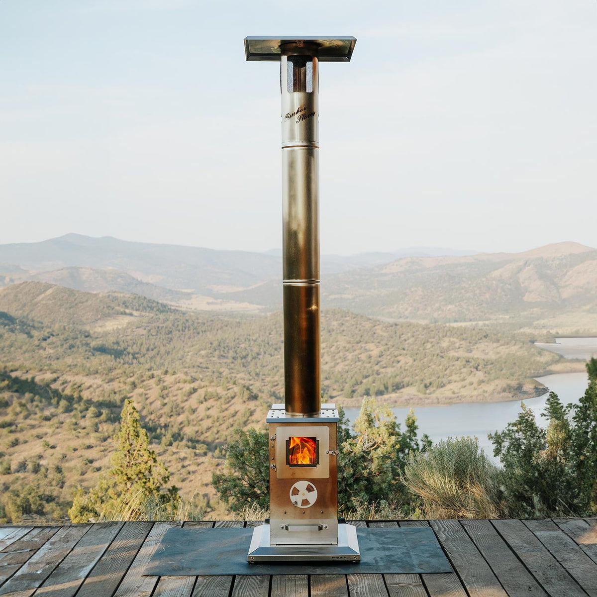 Timber Stoves Lil’ Timber – Chauffage de terrasse Stainless avec cage de sécurité Elite
