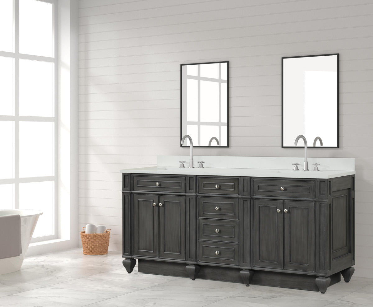 Meuble double vasque Winston Grey 72" avec plan en quartz blanc