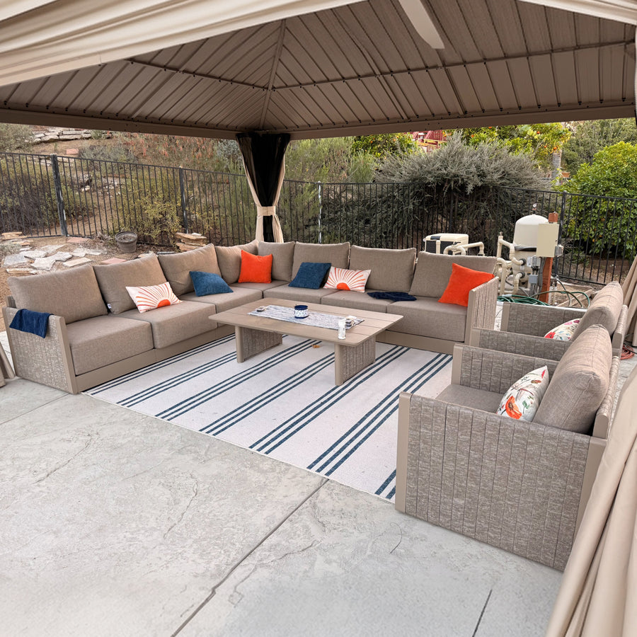 PURPLE LEAF Sanori – Ensemble canapé de terrasse modulaire en L avec coussins beiges pour jardin