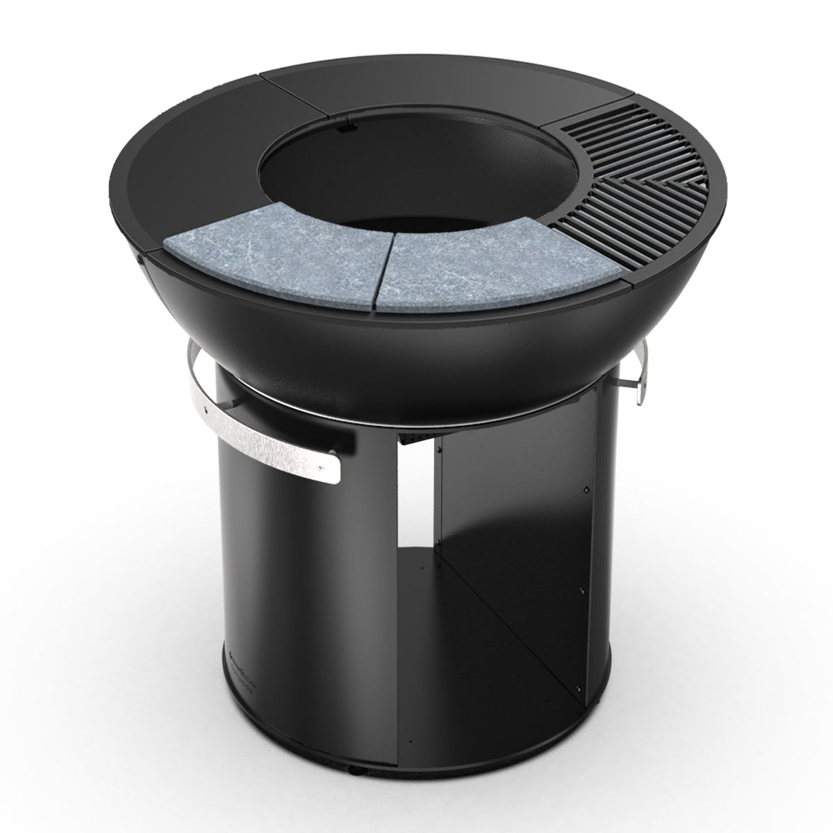 Zenith 38” – Brasero en fonte avec base surélevée, grille de cuisson, plancha et surfaces en stéatite
