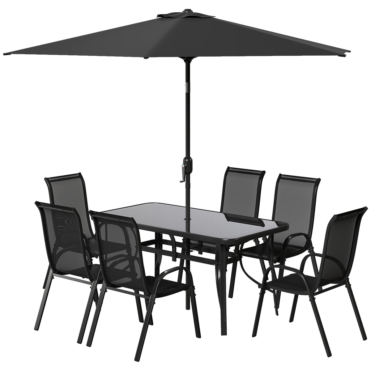 Ensemble repas de terrasse 8 pièces avec parasol 9 Ft, noir