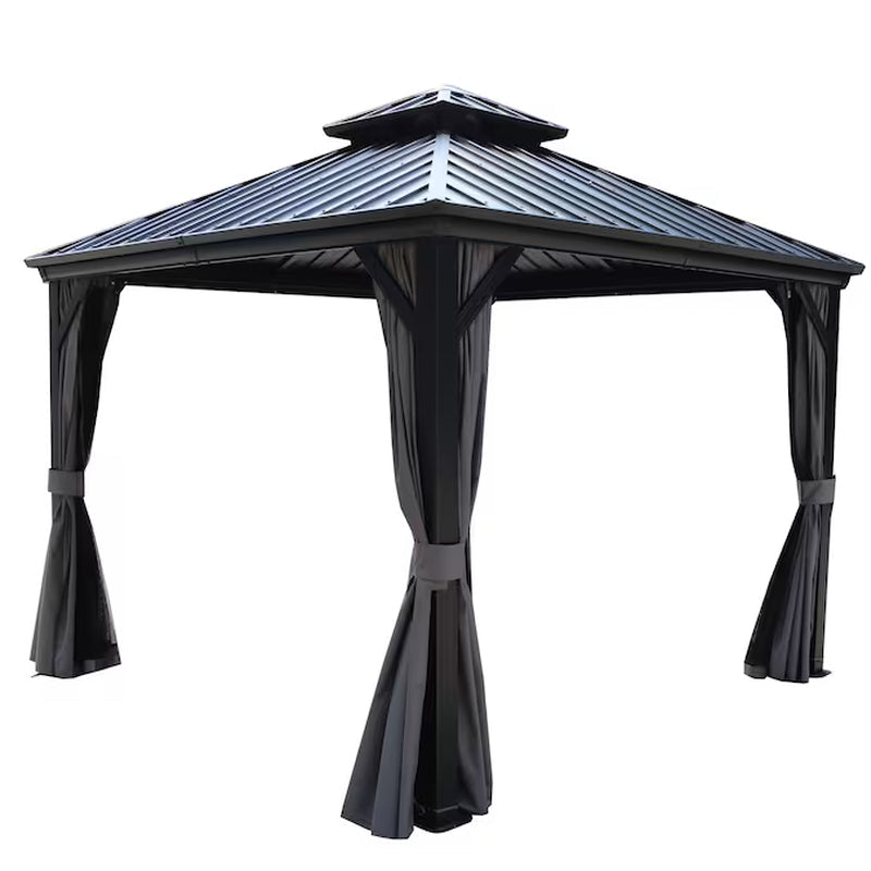 Pavillon gris 12-Ft X 14-Ft à toit rigide, moustiquaire incluse