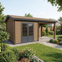 Abri de jardin en bois composite bois vieilli 9m² + 9m² terrasse - Woodlife Garden - mon-abri-de-jardin.com