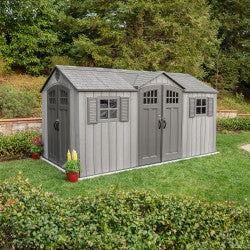 Abri de jardin en résine HDPE 10,8m² avec plancher - 2 portes - Lifetime - mon-abri-de-jardin.com