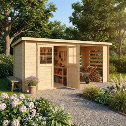 Abri de jardin moderne 5,43m² avec appentis fermé 205cm en bois massif 19mm - Gardenas - mon-abri-de-jardin.com