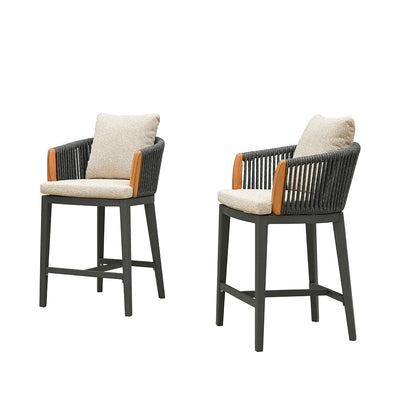 PURPLE LEAF Hailar – Tabouret de bar extérieur moderne en rotin avec dossier et coussin pour balcon, intérieur, extérieur ou îlot de cuisine