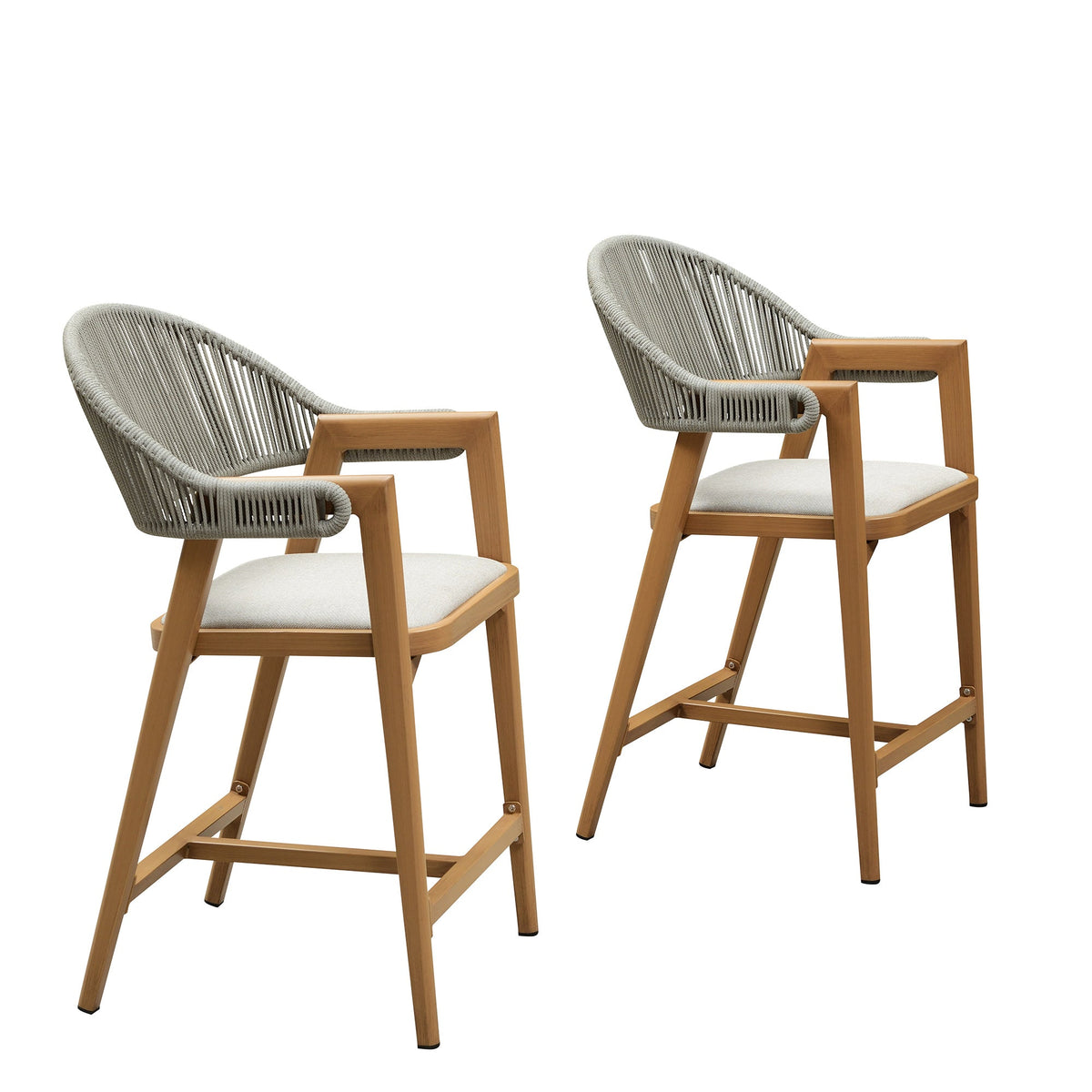 Déstockage – PURPLE LEAF – Tabouret de bar extérieur en rotin avec dossier et structure en aluminium, style moderne pour terrasse, jardin ou cuisine