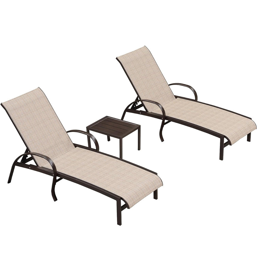 PURPLE LEAF – Chaise longue extérieure en aluminium avec table d’appoint, réglable et inclinable pour terrasse, jardin, piscine et plage