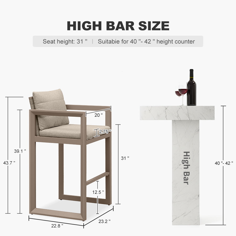 PURPLE LEAF Caesar – Tabourets de bar modernes en aluminium avec coussins amovibles pour cuisine, îlot extérieur et jardin
