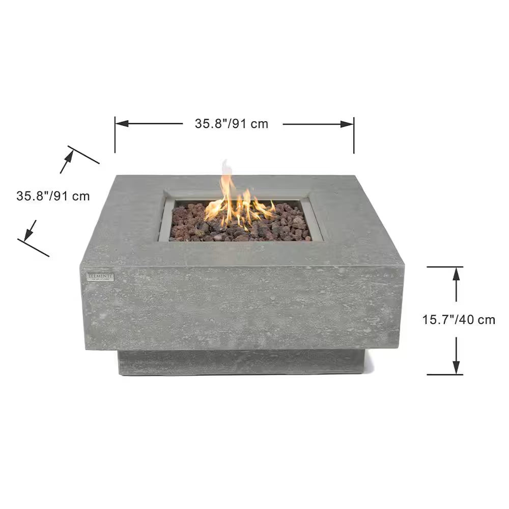 Table brasero extérieure carrée en béton au propane 36 In. X 36 In. avec pierres de lave et housse