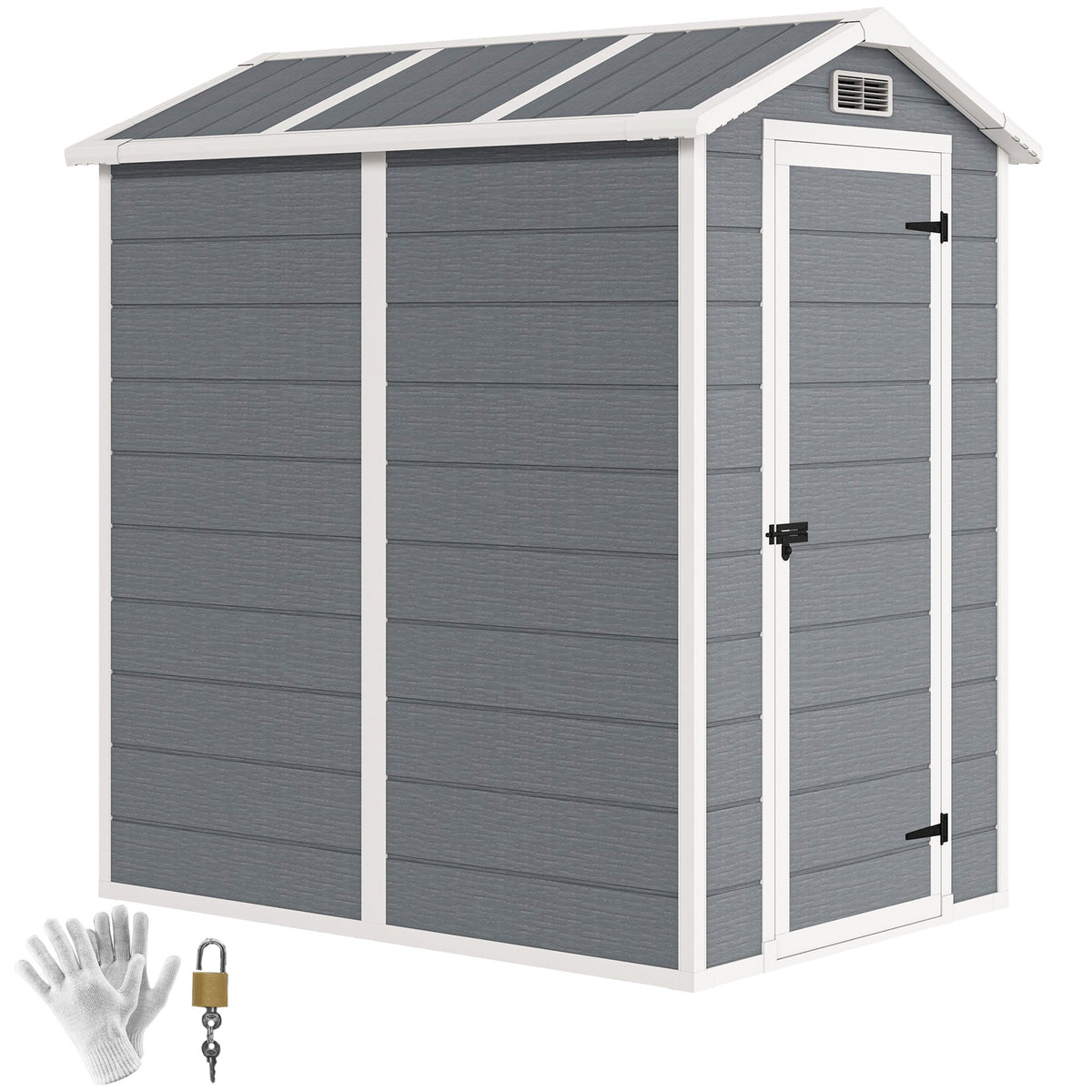 Abri de rangement extérieur 6' x 4' avec plancher et porte verrouillable, gris