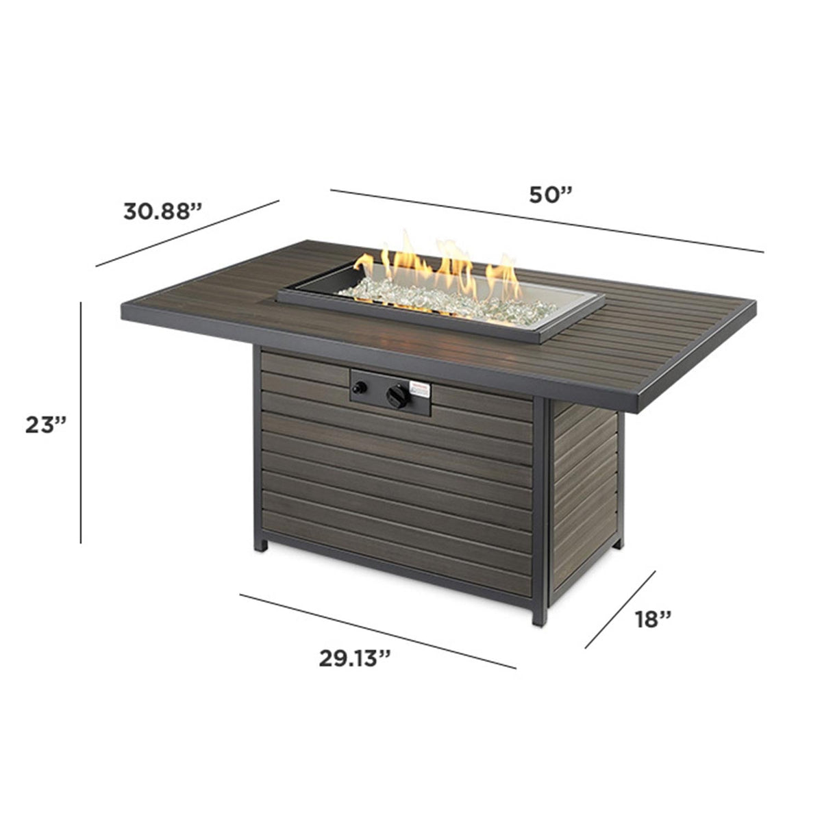 Brooks – Table brasero rectangulaire à gaz avec pare-feu en verre – BRK-1224-K/GG-1224