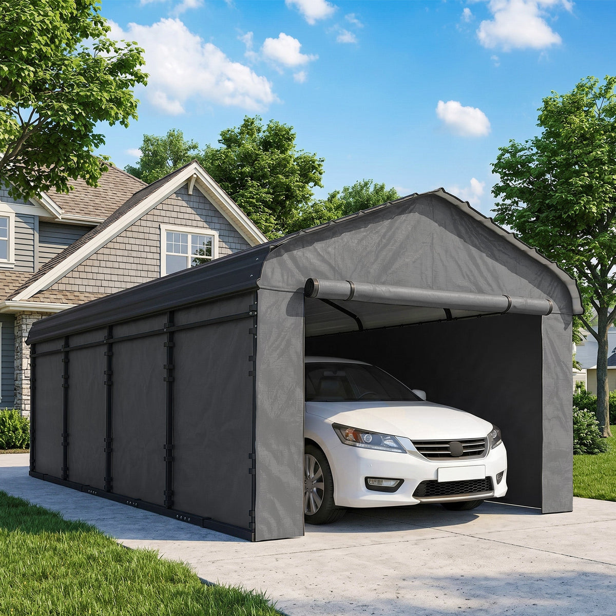 Onward 12' x 20' – Abri voiture métallique renforcé avec toit galvanisé et parois latérales amovibles