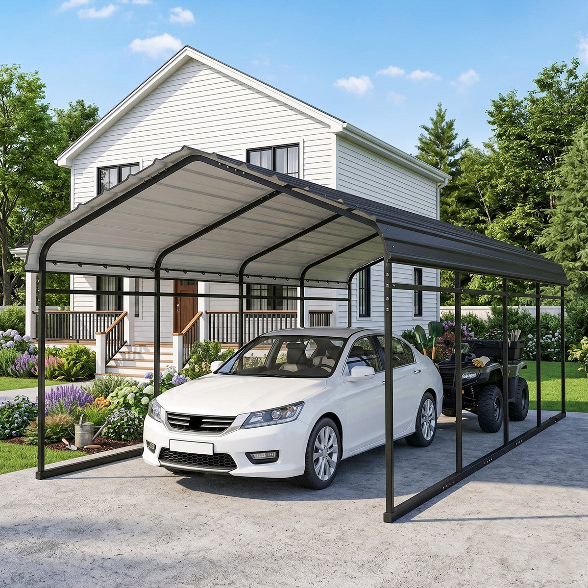 Onward 12' x 20' – Abri voiture métallique renforcé avec toit galvanisé et parois latérales amovibles