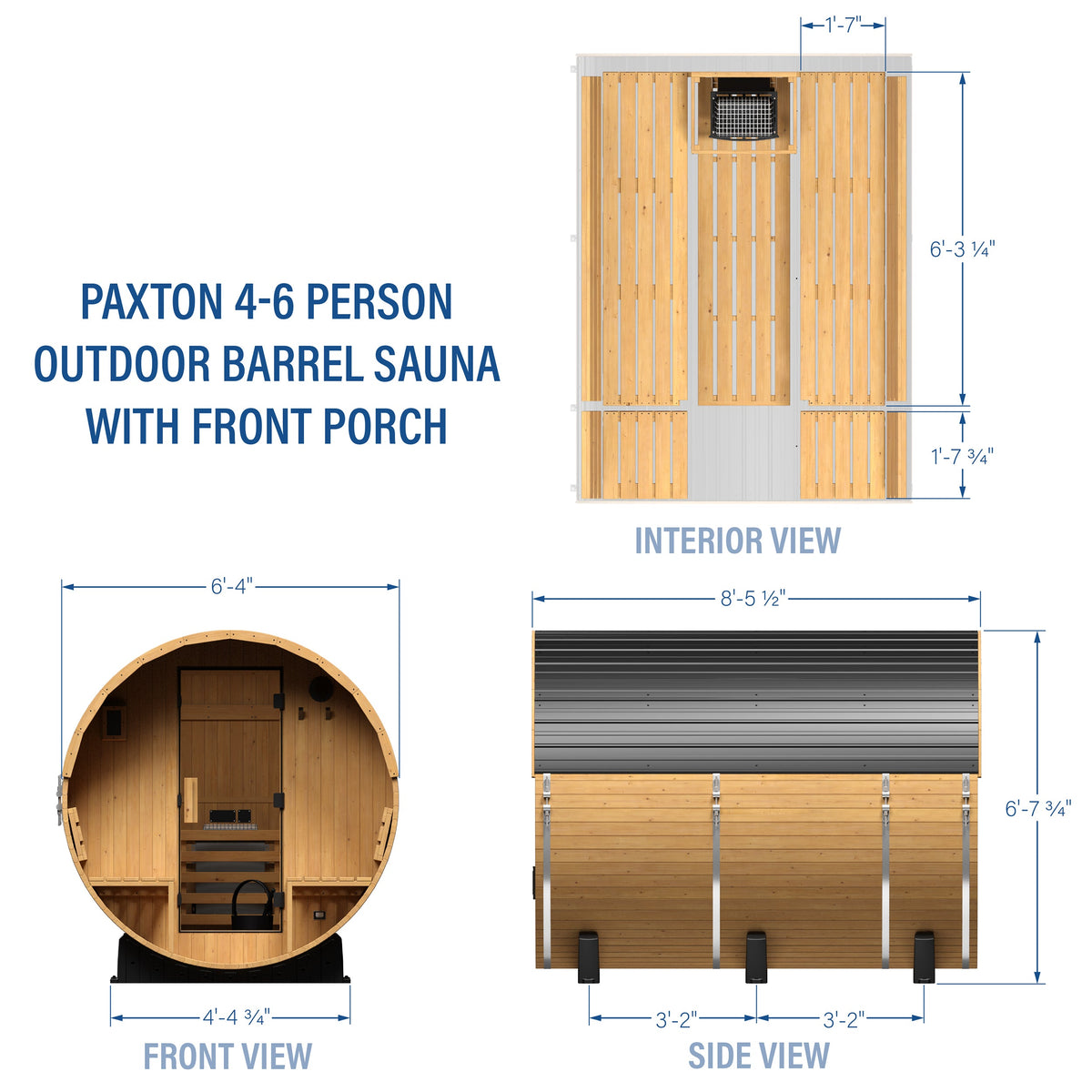 Paxton – Sauna tonneau extérieur avec porche, 4-6 personnes