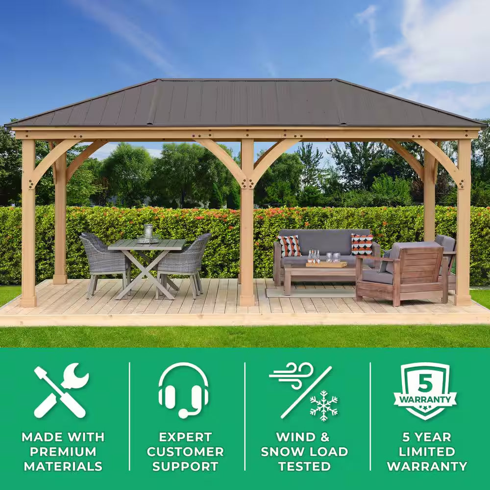 Meridian DIY 12 Ft. X 20 Ft. – Kit pavillon extérieur en cèdre avec toit métallique rigide, couverture permanente de terrasse
