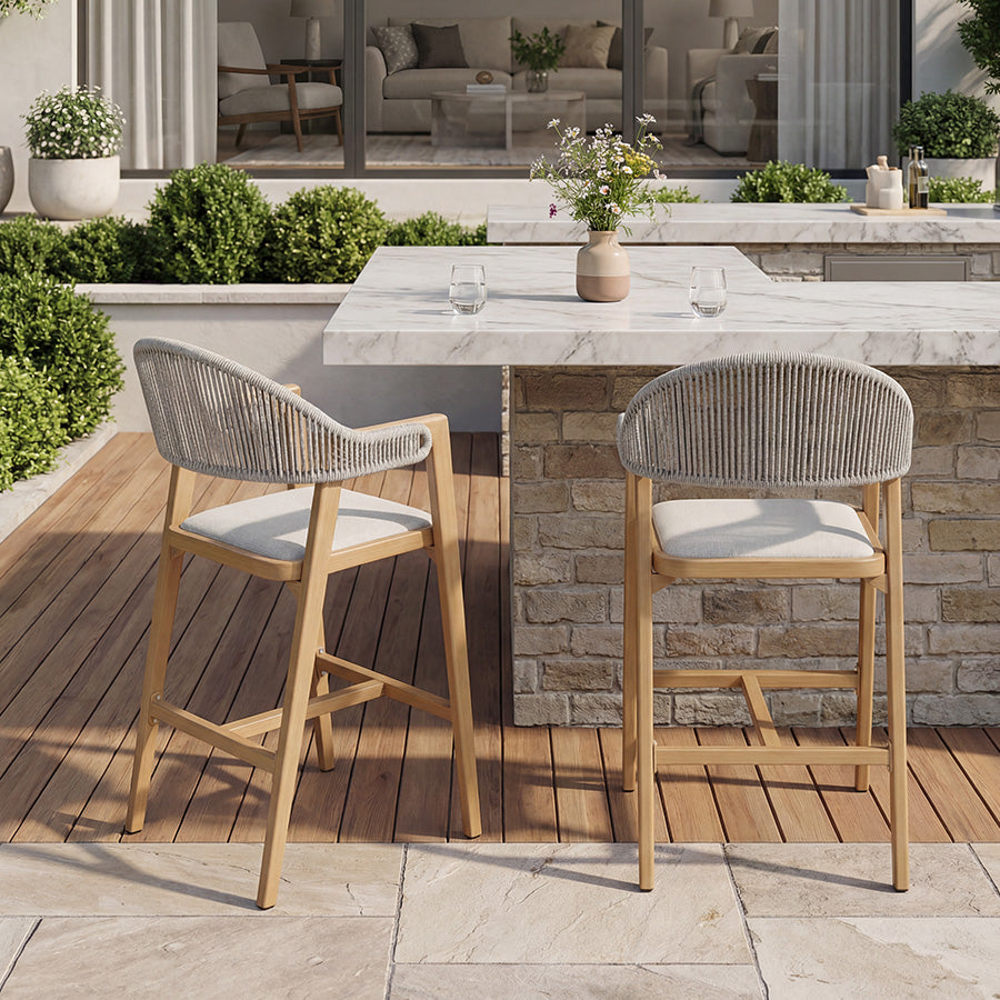 Déstockage – PURPLE LEAF – Tabouret de bar extérieur en rotin avec dossier et structure en aluminium, style moderne pour terrasse, jardin ou cuisine