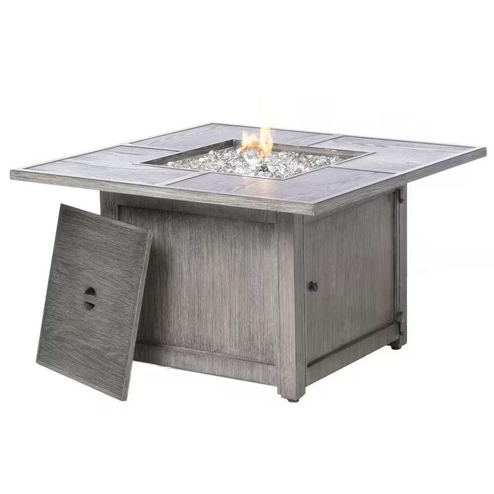 Alfresco Home Cheyenne – Table brasero de conversation carrée en aluminium au propane 40 In. X 25 In. avec Glacier Ice Firebeads