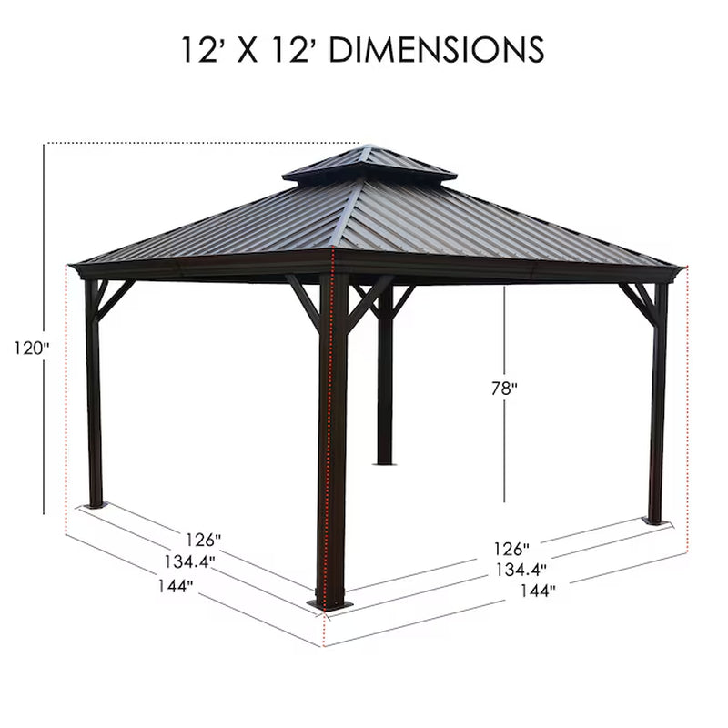Apollo 12-Ft X 12-Ft – Pavillon thermolaqué à toit rigide, moustiquaire incluse