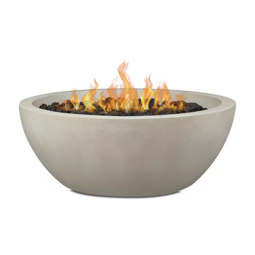 Jensen Co. Pompton – Brasero rond en béton composite au propane 42 In., Fog, avec housse en vinyle