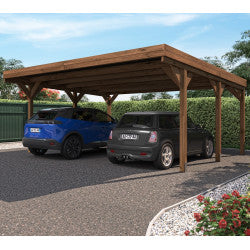 Carport Aluminium Toit Plat double 30,7m² en bois autoclave marron Victor - Cerland - mon-abri-de-jardin.com