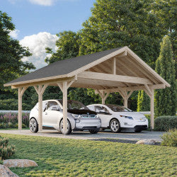Carport Aluminium Toit Plat en bois brut 20,6m² Robert - 2 voitures - Palmako - mon-abri-de-jardin.com