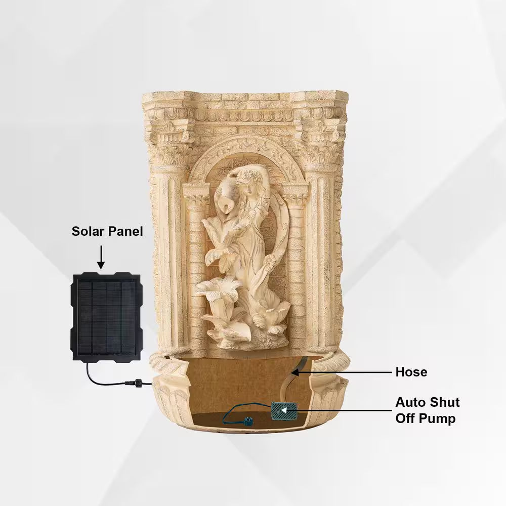 XBrand 30.3" – Fontaine solaire cascade avec pot, grande statue brune de jeune femme tenant un pot, fontaine murale extérieure en polyrésine