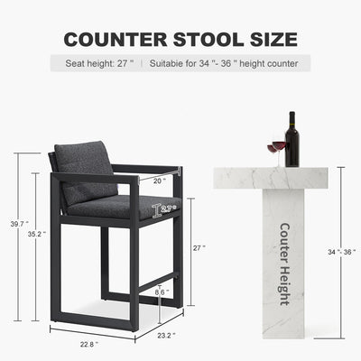 PURPLE LEAF Caesar – Tabourets de bar modernes en aluminium avec coussins amovibles pour cuisine, îlot extérieur et jardin
