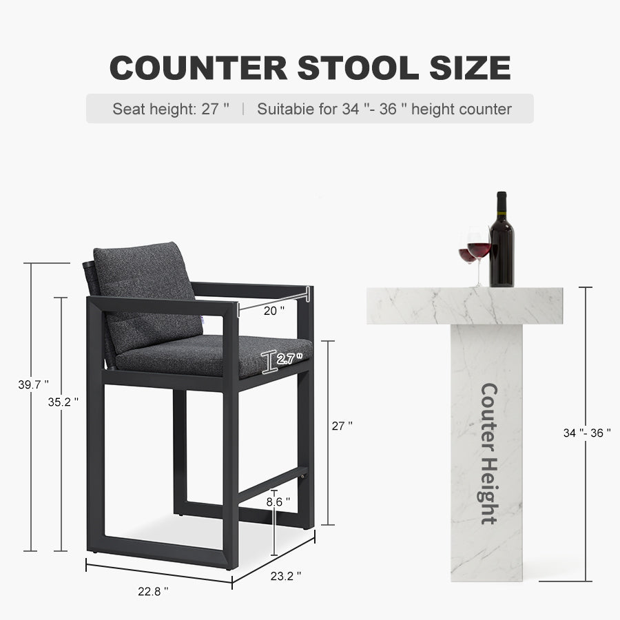 PURPLE LEAF Caesar – Tabourets de bar modernes en aluminium avec coussins amovibles pour cuisine, îlot extérieur et jardin