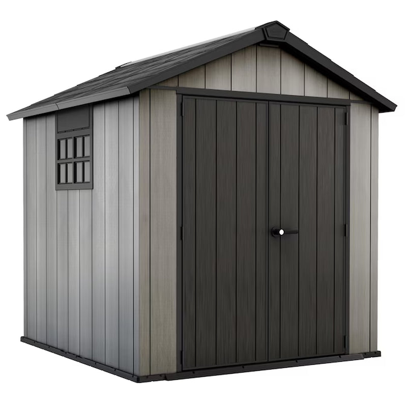Abri de rangement extérieur moderne 7-Ft X 7-Ft en résine plastique grise avec toit à pignon