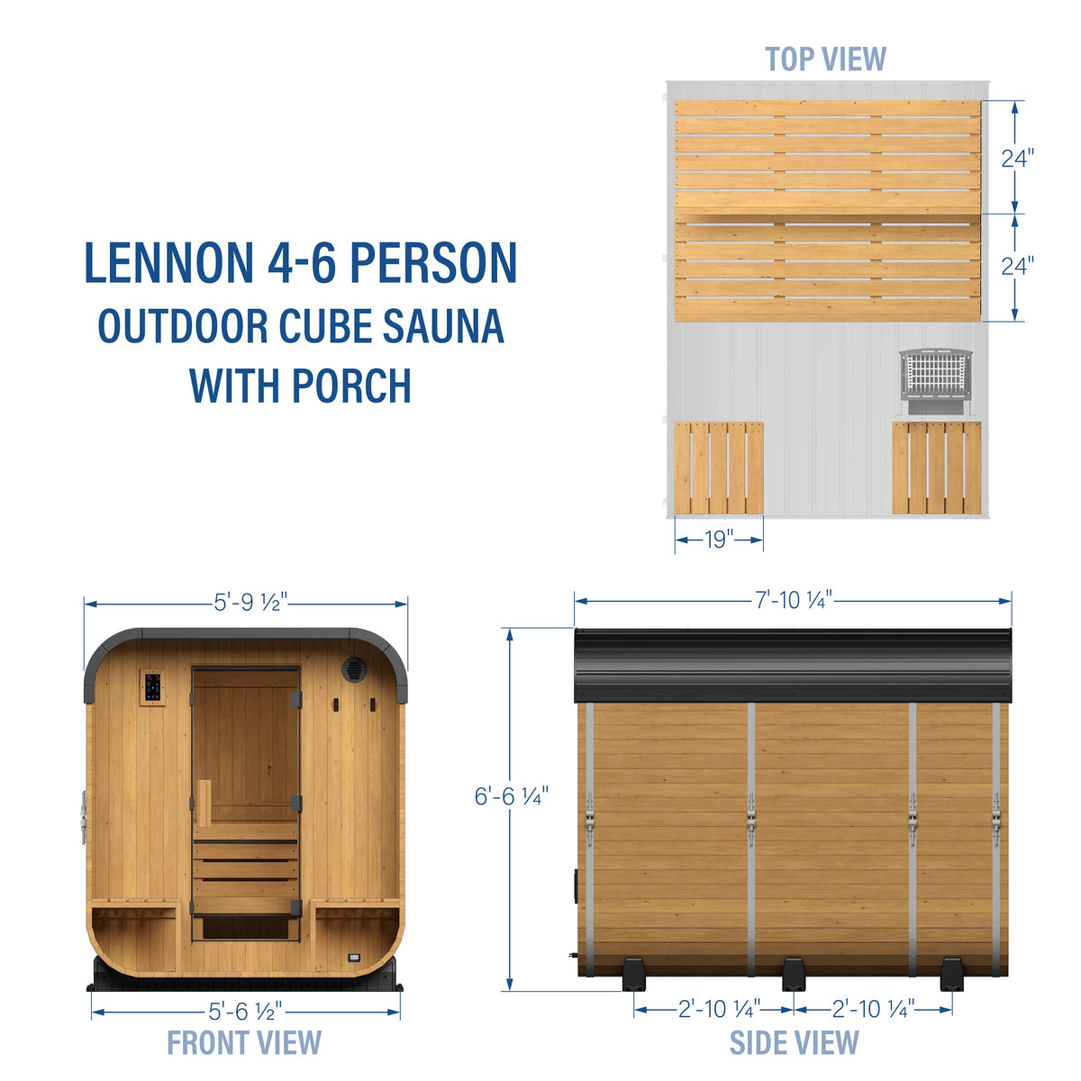 Lennon – Sauna cube extérieur avec porche, 4-6 personnes
