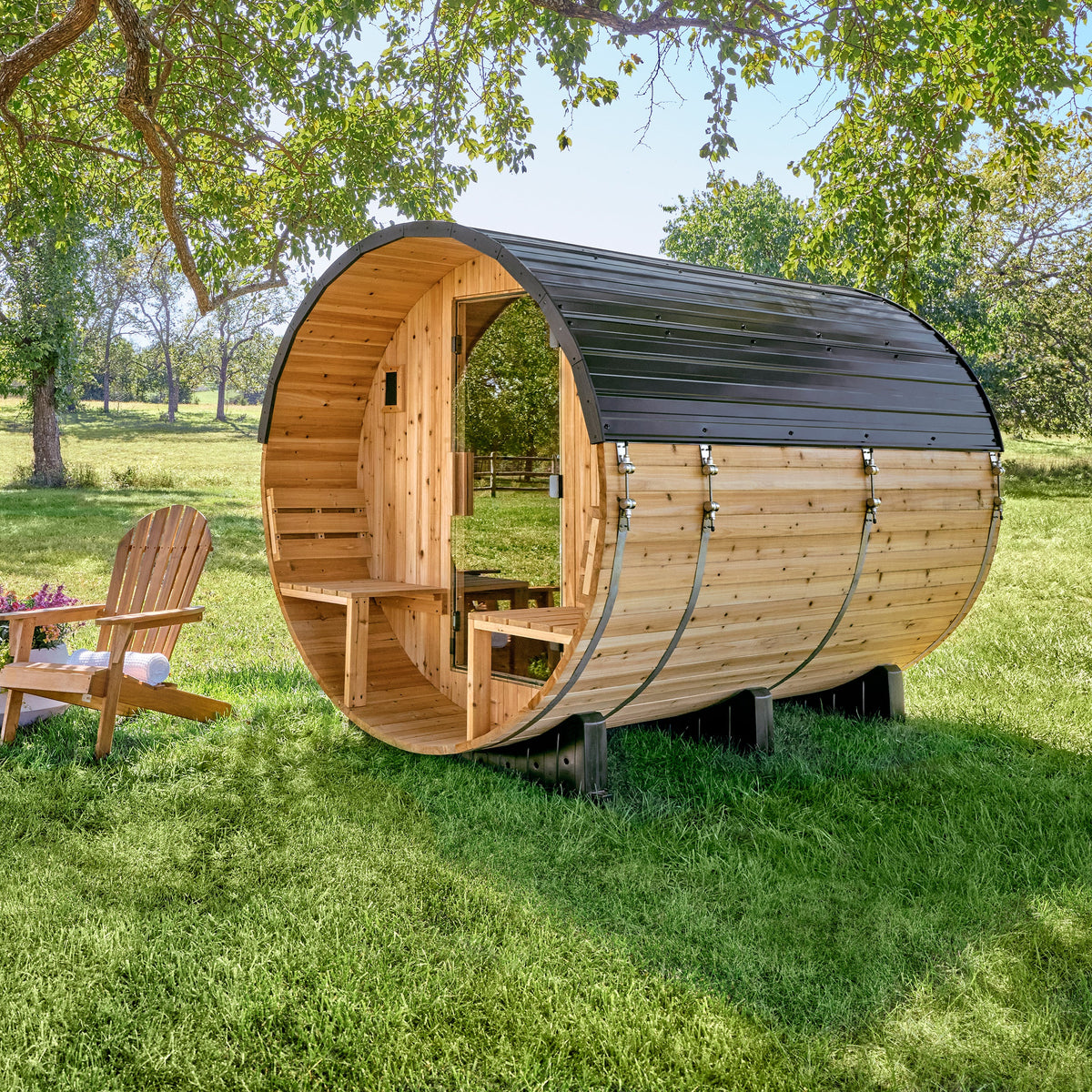 Paxton – Sauna tonneau extérieur avec porche, 4-6 personnes