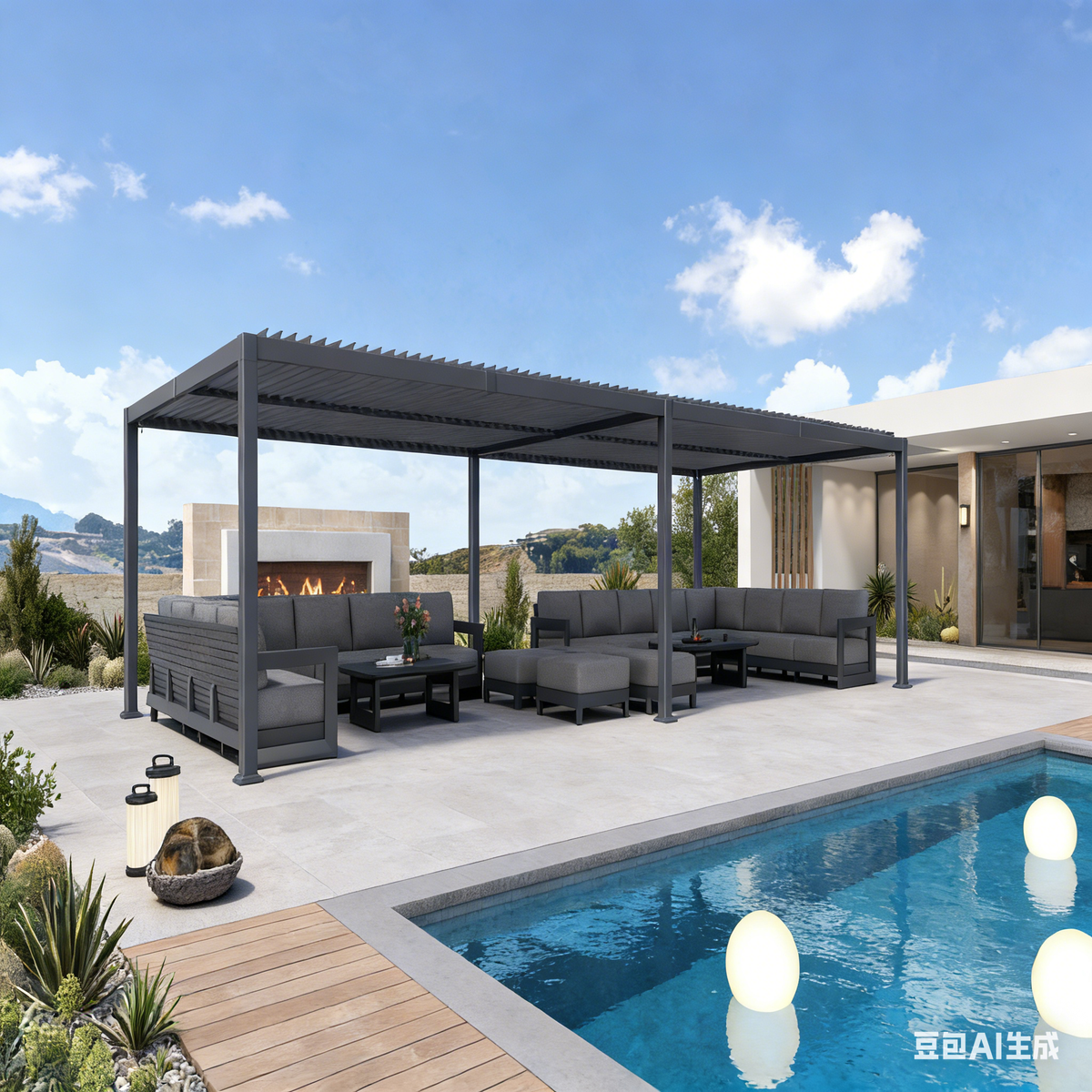 PURPLE LEAF Caesar – Pergola extérieure à lames orientables avec toit rigide réglable, gris