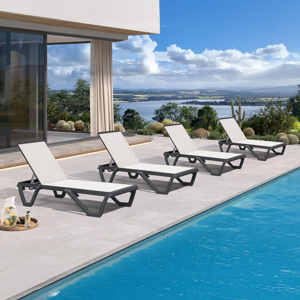 PURPLE LEAF – Chaise longue extérieure à 5 positions avec structure en aluminium et assise en Textilene, légère et durable pour terrasse et piscine