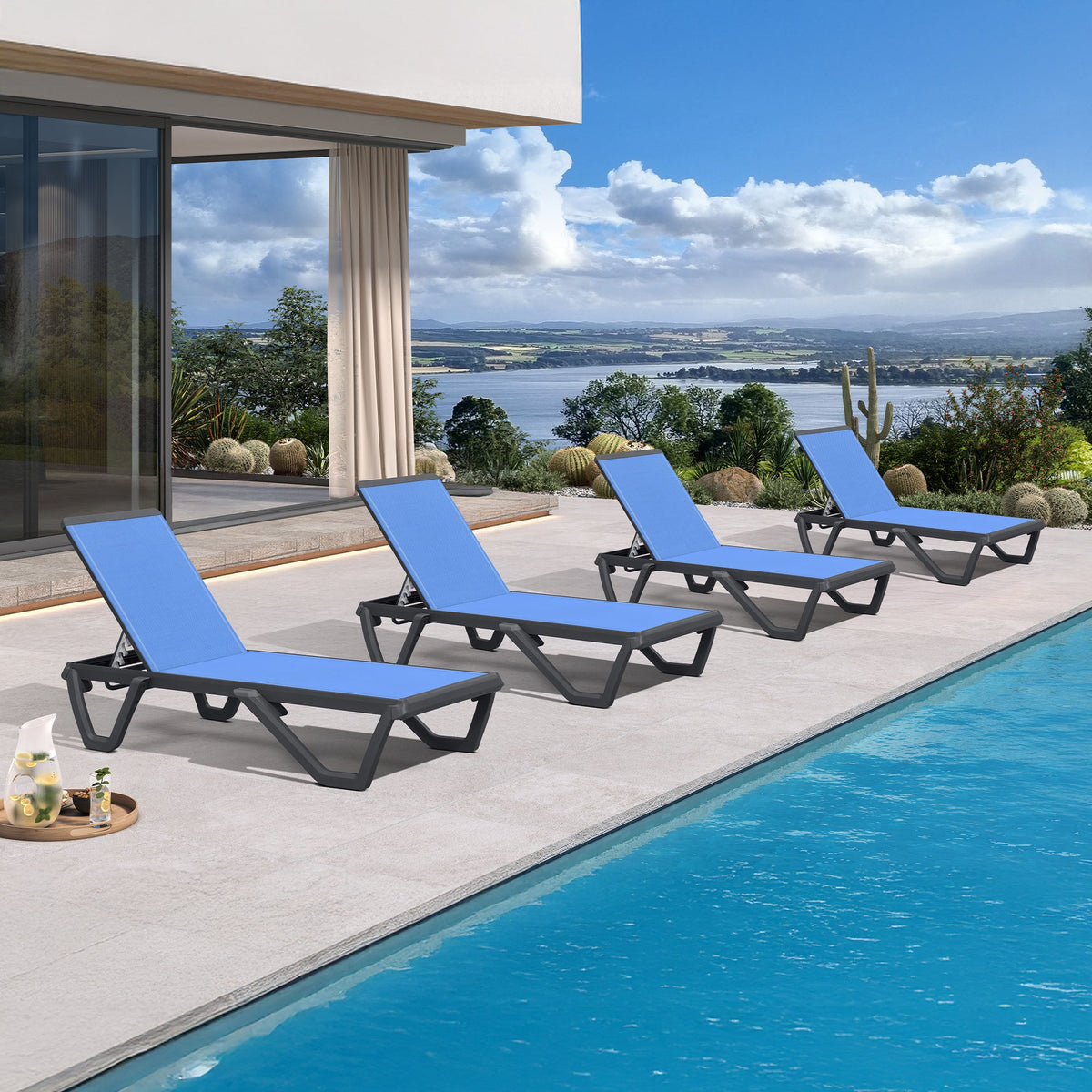 PURPLE LEAF – Chaise longue extérieure à 5 positions avec structure en aluminium et assise en Textilene, légère et durable pour terrasse et piscine