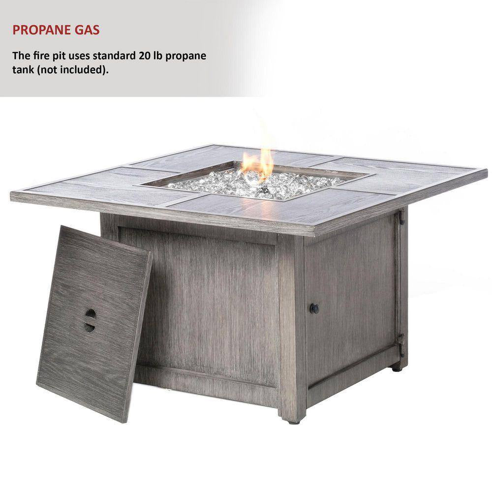 Alfresco Home Cheyenne – Table brasero de conversation carrée en aluminium au propane 40 In. X 25 In. avec Glacier Ice Firebeads