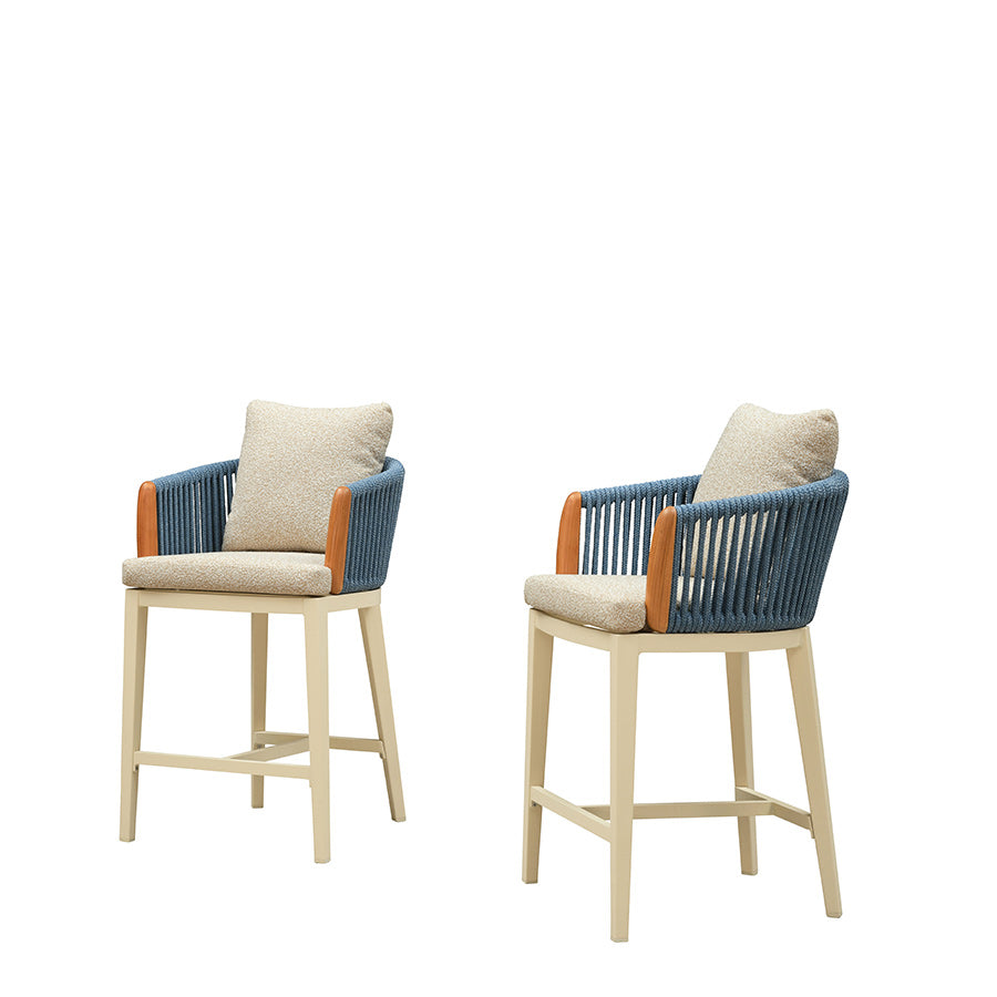 PURPLE LEAF Hailar – Tabouret de bar extérieur moderne en rotin avec dossier et coussin pour balcon, intérieur, extérieur ou îlot de cuisine