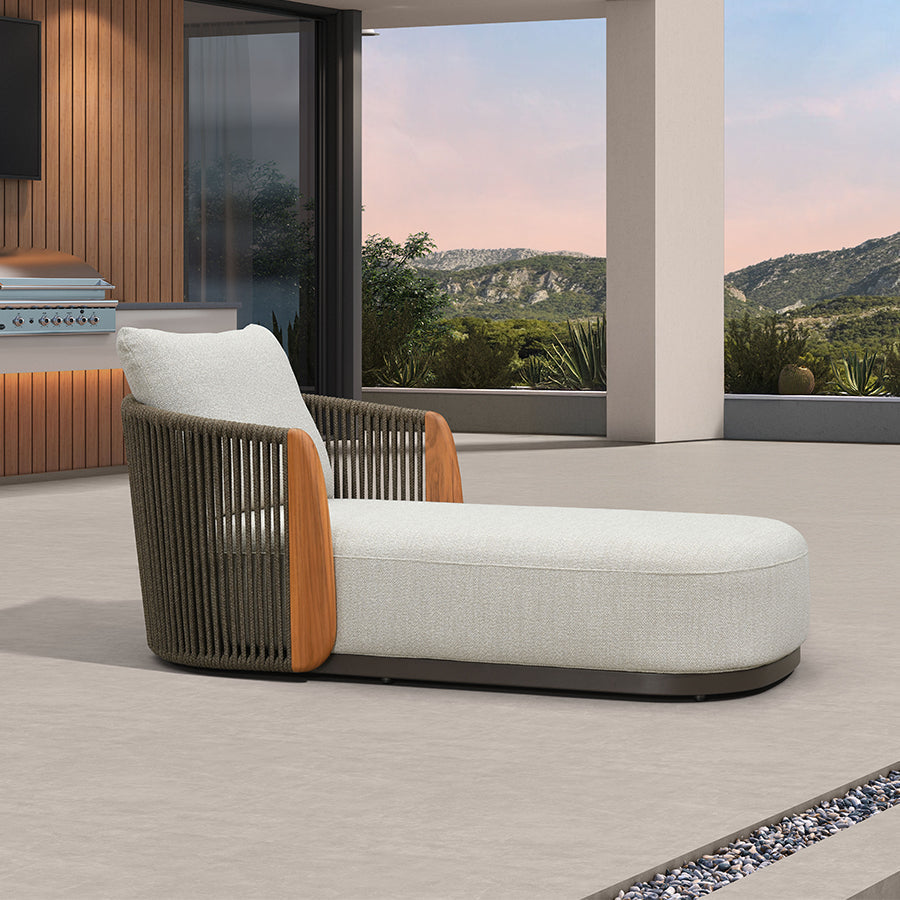 PURPLE LEAF Hailar – Chaise longue de terrasse haut de gamme en oléfine, aluminium et accoudoirs en teck pour terrasse, piscine et jardin
