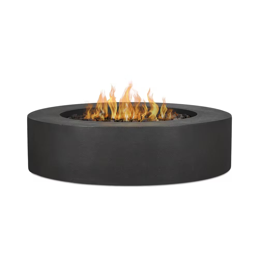 Jensen Co. Brookhurst – Brasero extérieur rond en GFRC au propane liquide 43 In. W X 13 In. H, Carbon, avec pierres de lave