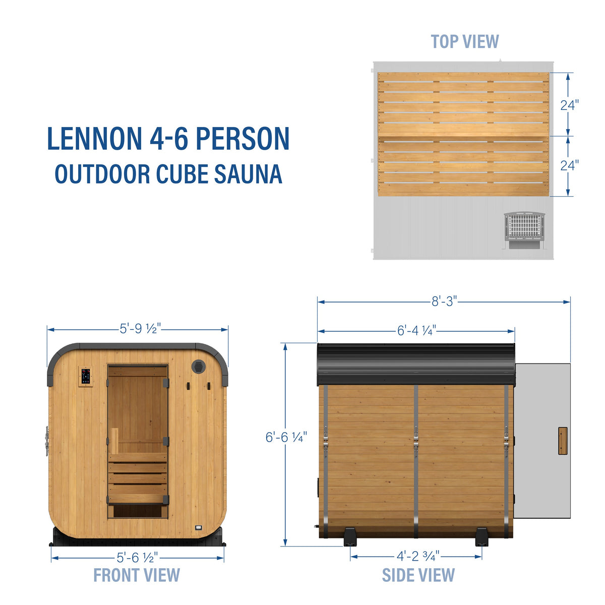 Lennon – Sauna cube extérieur, 4-6 personnes