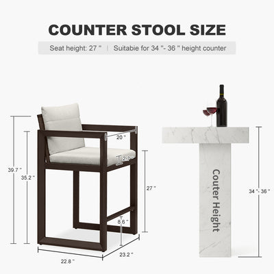 PURPLE LEAF Caesar – Tabourets de bar modernes en aluminium avec coussins amovibles pour cuisine, îlot extérieur et jardin