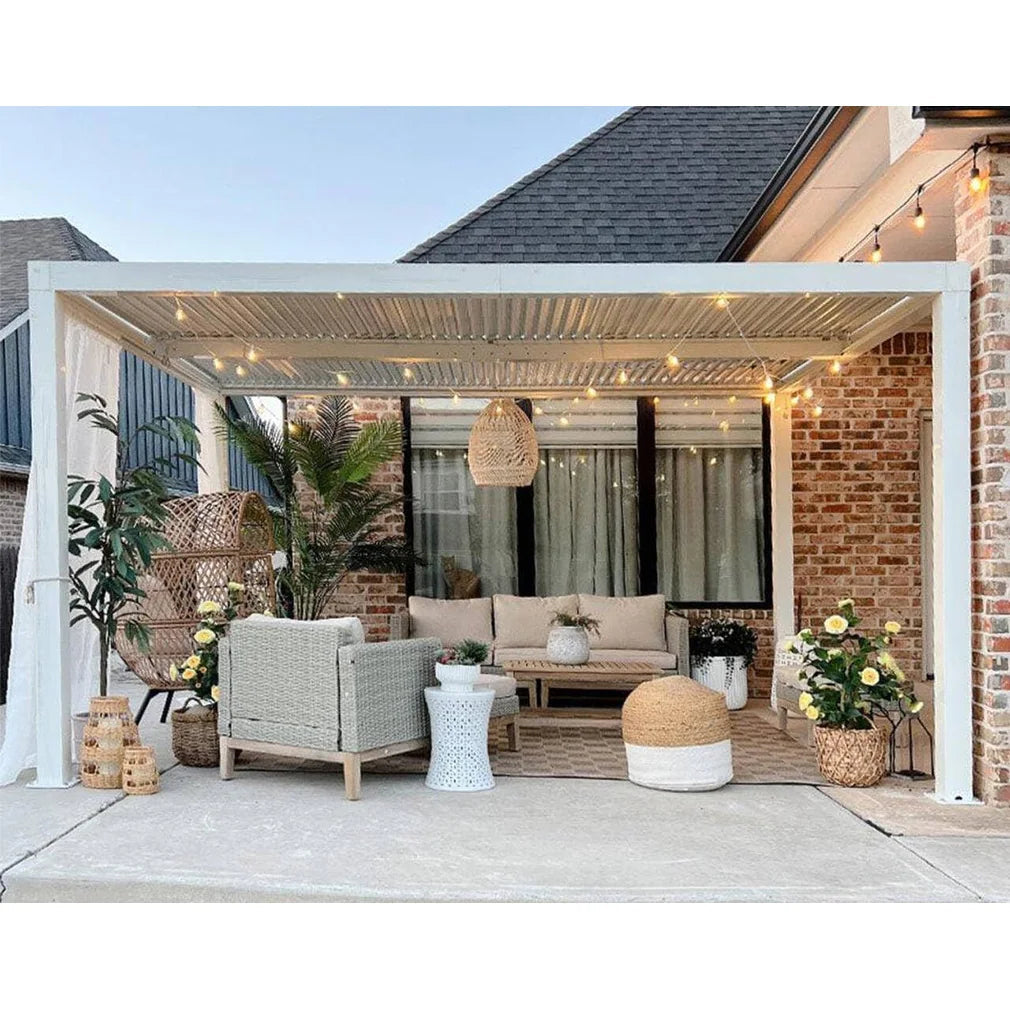 Hanso Home – Pergola moderne blanche à lames orientables avec toit réglable pour terrasse, arrière-cour et jardin