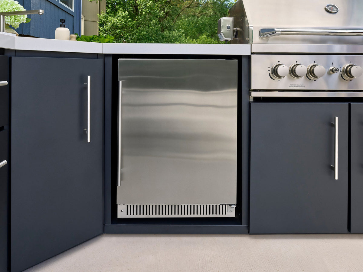 Emory | Îlot de cuisine extérieure d’angle avec barbecue encastrable et four à pizza