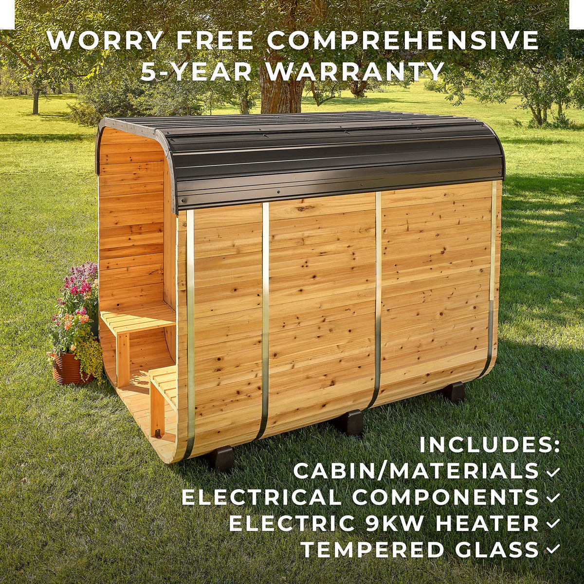 Lennon – Sauna cube extérieur avec porche, 4-6 personnes