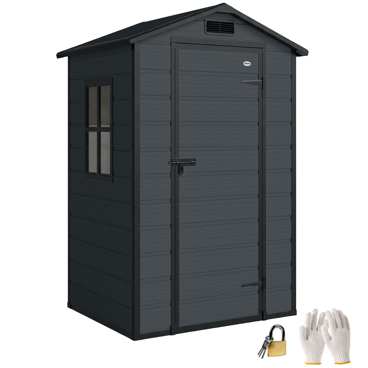 Abri de jardin en plastique 4' x 3' avec plancher, fenêtre et aération, gris foncé