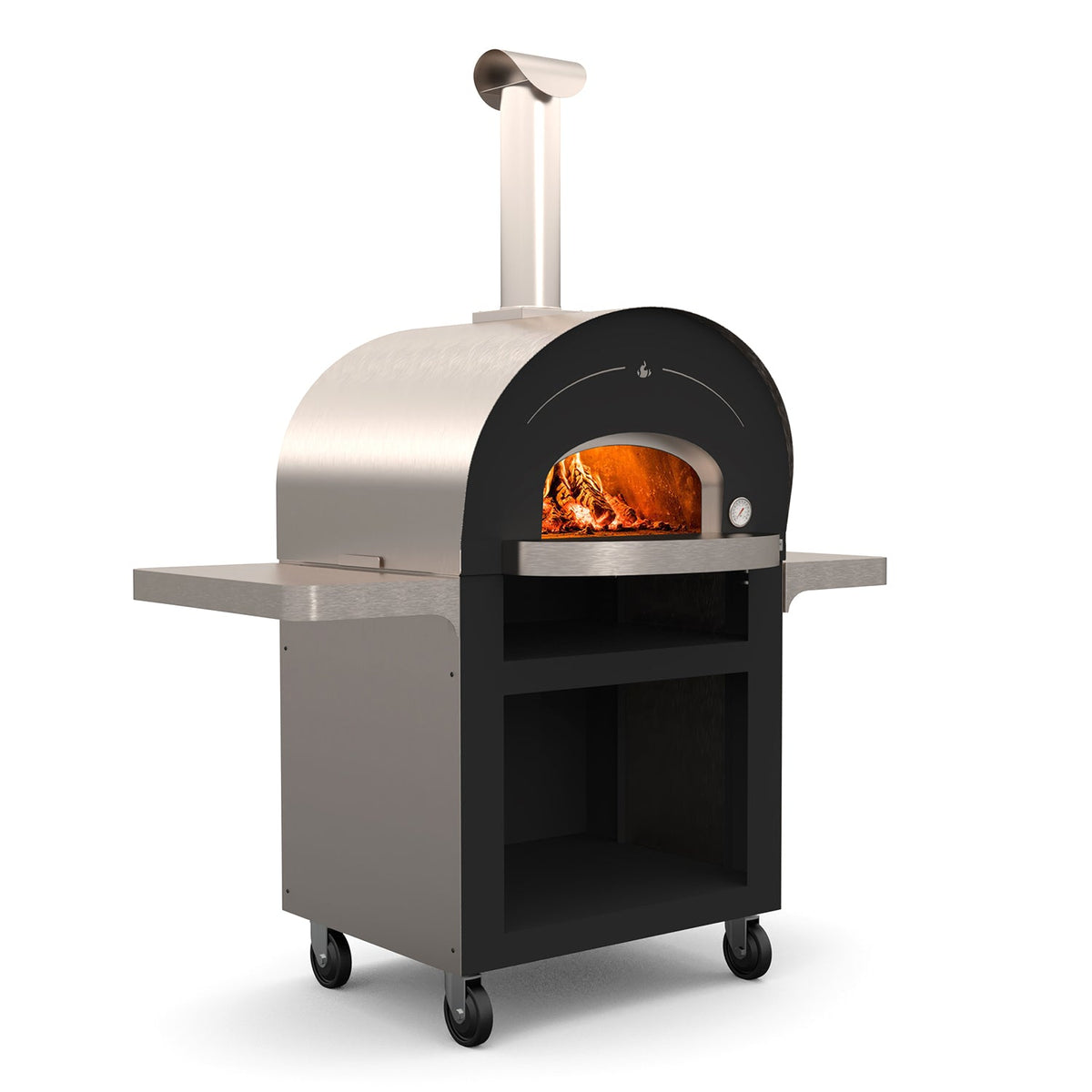Hearthstone Genio 4.0 – Four à pizza au bois Stainless/Black avec base roulante